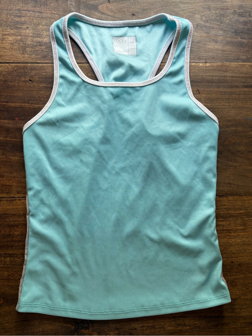 Lucky in Love Aqua Racerback Tank with Contrast Trim